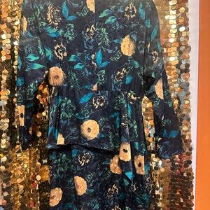 Patrizia Pepe Floral (silk) vintage Midi Dress - Blue and Yellow